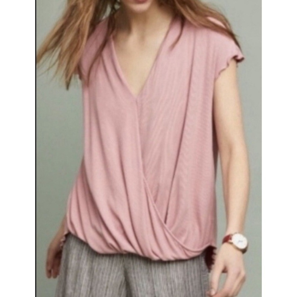 Anthropologie Saturday Sunday Ribbed Faux Wrap Flutter Top Size Medium